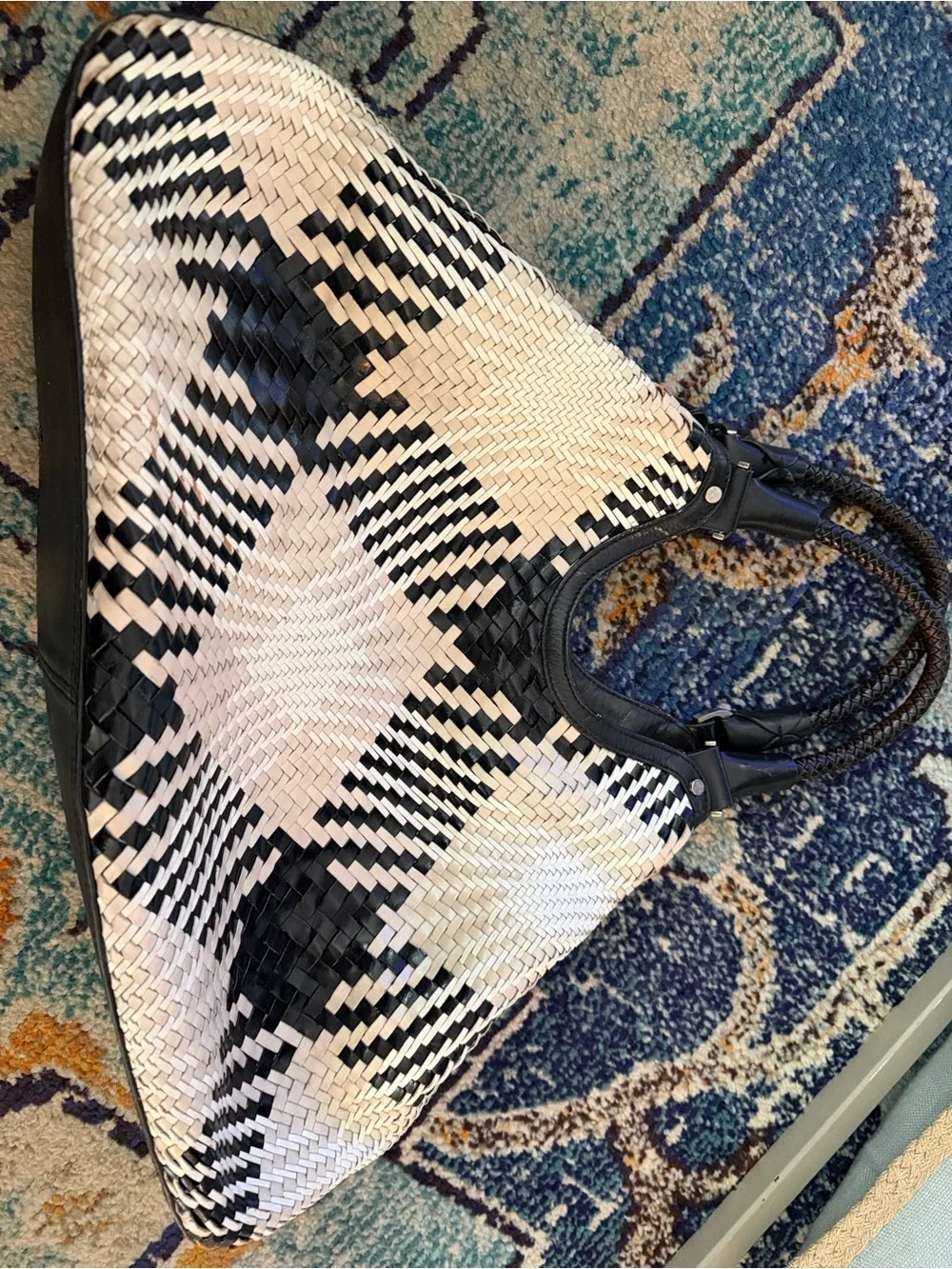 Woven Black and White Pattern Tote Bag. Cole Haan